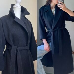 Vintage Fleurette Saks Fifth Avenue Coat Gray Camel Hair Long Wrap Belted Trench